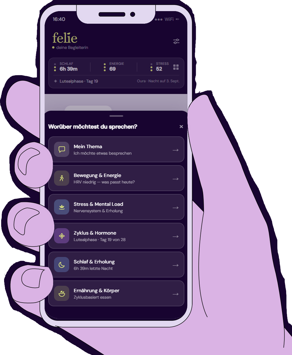 Hand hält ein Smartphone mit der geöffneten felie-App